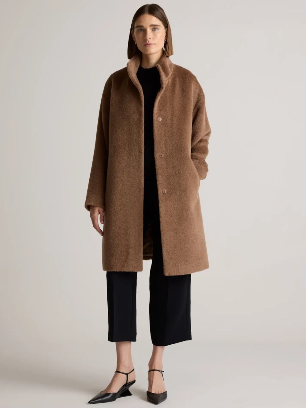 NWT QUINCE Women’s Alpaca-Wool Stand Collar Coat Rustic Brown XS